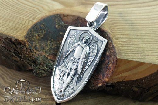 Серебряный кулон с Архангелом Михаилом из серебра 925 пробы купить
