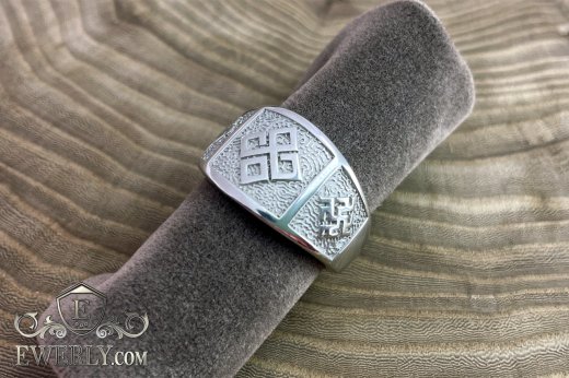 Купити родоване срібне кільце чоловіче слов'янське